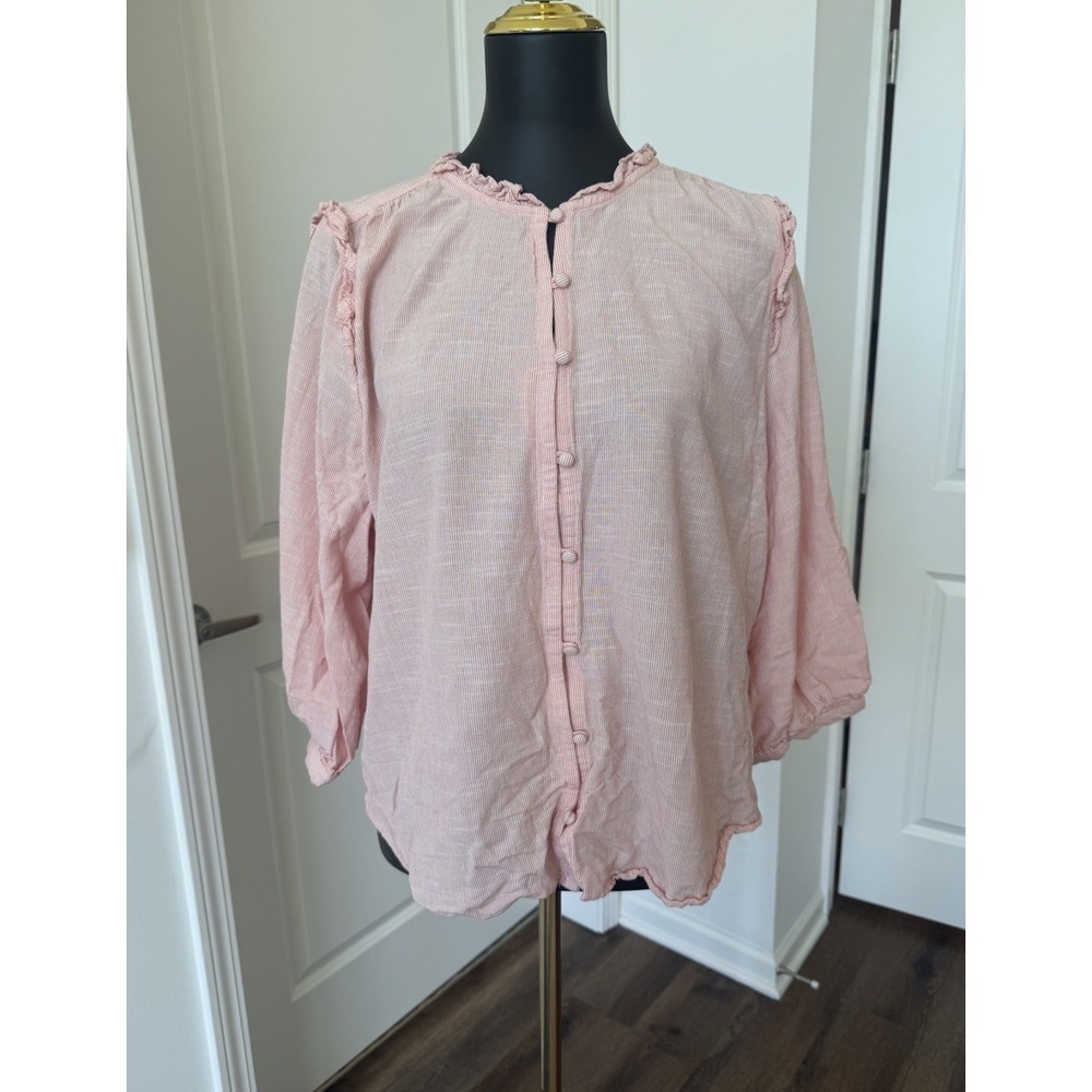 Lauren Conrad Pink and White Stripe Peasant Top Women's Size XXL - Picture 3 of 6